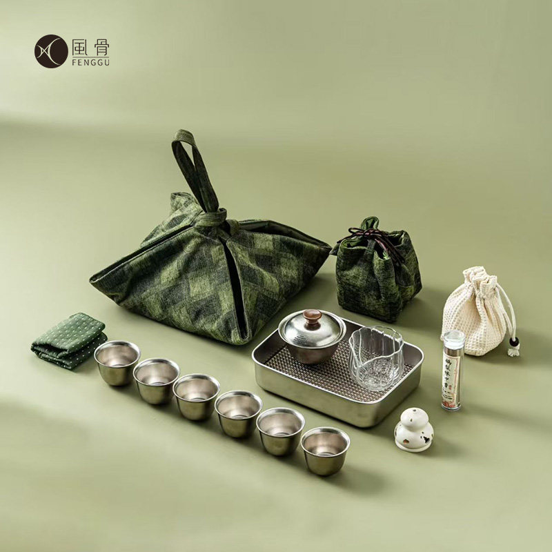 纯钛便携收纳户外茶具套装