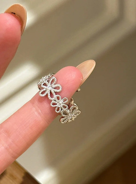 S925纯银蕾丝花环戒指女轻奢高级感精致镂空花朵指环开口