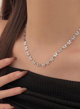 韩国东大门S925纯银拼接小蝴蝶项链女复古做旧泰银锁骨链春夏新款