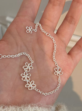 未晚女925纯银甜美镂空花朵手链