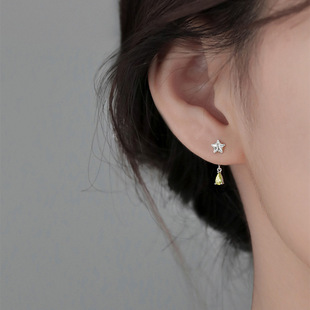 S925纯银一款两戴锆石星星耳钉女后挂式璀璨锆石水滴流苏耳环女童