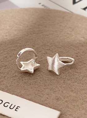 新款ins风拉丝星星耳环女925纯银小众设计感五角星耳圈女童防过敏