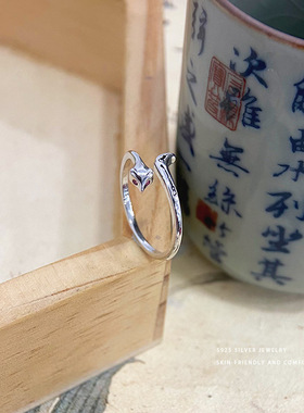 极简S925银个性狐狸戒指女三生三世灵狐食指戒开口指环轻奢高级感