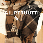 AiurtRuutti意式 烟熏皮草色臻奢纯山羊绒围巾 秋外搭披肩格子男女