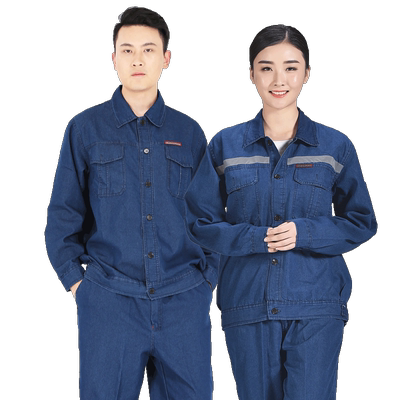 夏季薄款牛仔工作服套装长袖