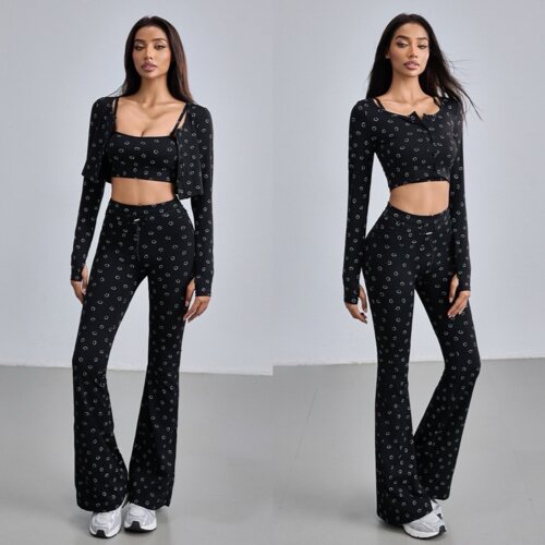 欧美笑脸休闲运动套装女2024秋冬新款裸感瑜伽套装健身服三件套