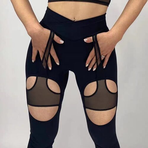 lafitwear瑜伽运动女网纱镂空性感紧身运动健身蜜桃裤