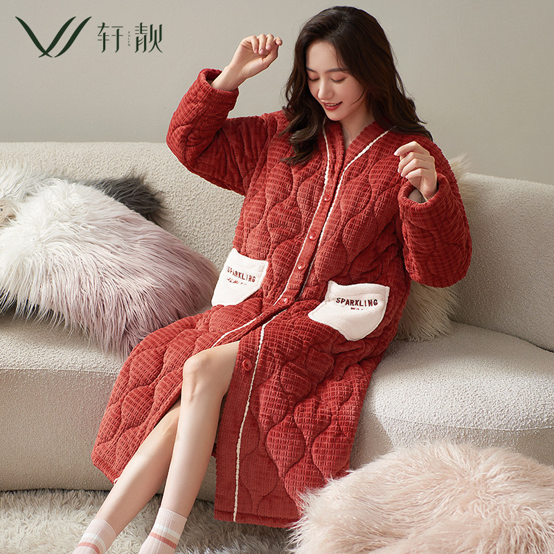 睡袍女士冬季加绒加厚三层夹棉睡衣长款冬天家居服保暖珊瑚绒浴袍,女士内衣/男士内衣/家居服,睡袍/浴袍,淘宝优惠券,粉丝福利购,淘宝优惠卷