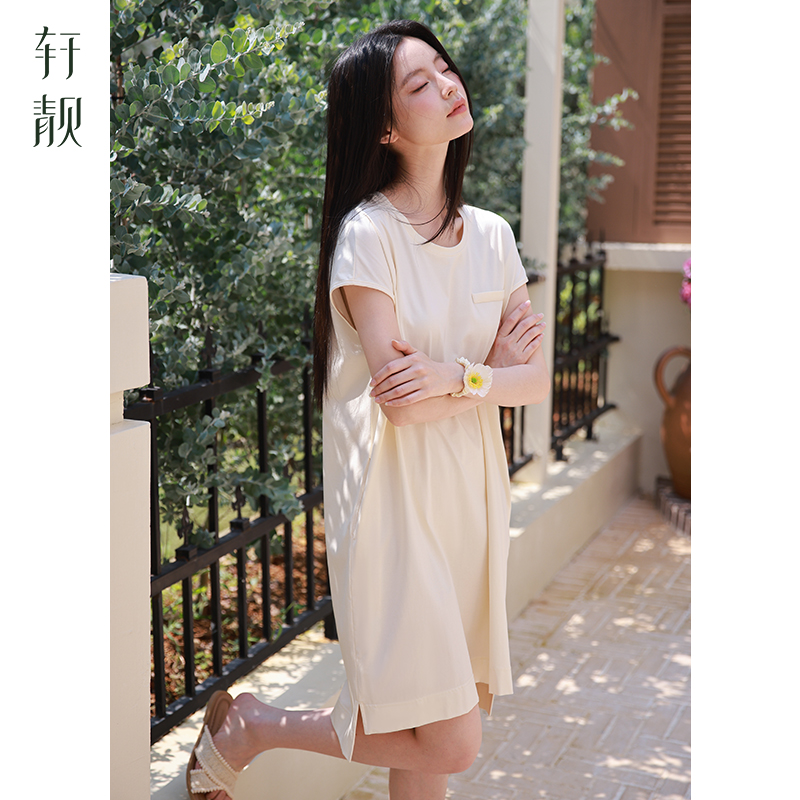 轩靓睡裙女夏季薄款纯棉短袖睡衣2025新款白色简约家居服连衣裙
