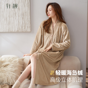 2025年新款 海岛绒加绒睡裙加厚珊瑚绒保暖浴袍家居服 睡袍女春秋季