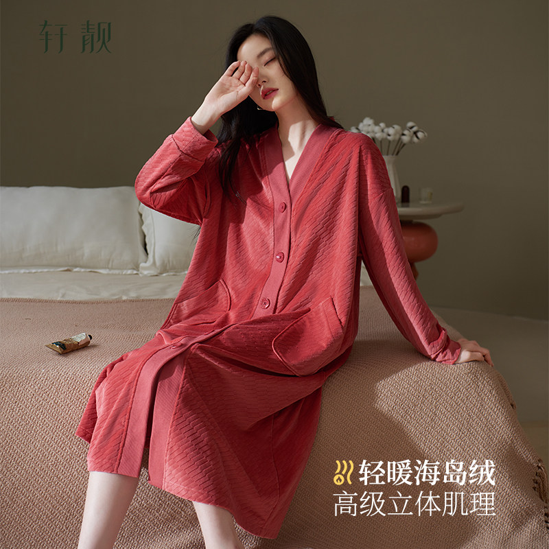 轩靓珊瑚绒睡裙女冬季加绒加厚海岛绒睡衣睡袍冬款大码浴袍家居服