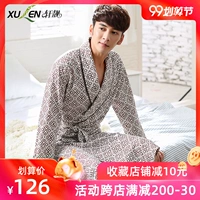 Váy ngủ nam mùa xuân và mùa thu dài tay mỏng phần cotton dài Áo choàng tắm XL Nhật Bản tích hợp đồ ngủ cotton - Night Robe đồ ngủ nữ