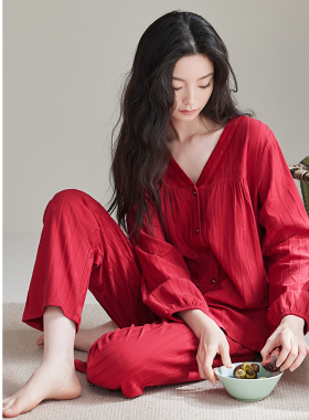 轩靓红色睡衣女春秋季秋款纯棉2026新款马年本命年结婚家居服套装