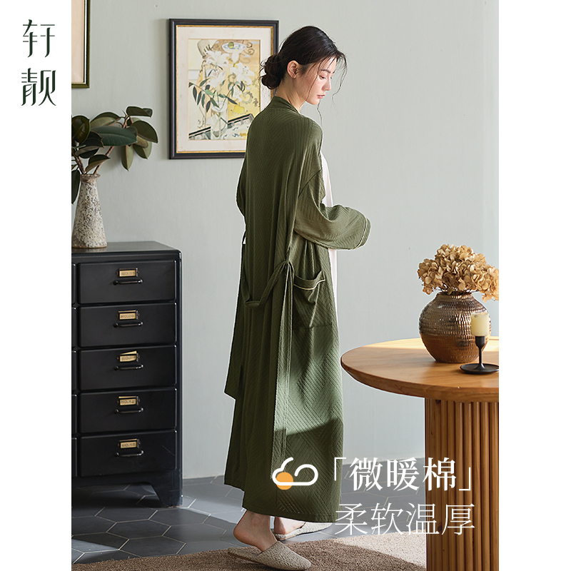 轩靓纯棉睡袍女春秋季纯棉长袖