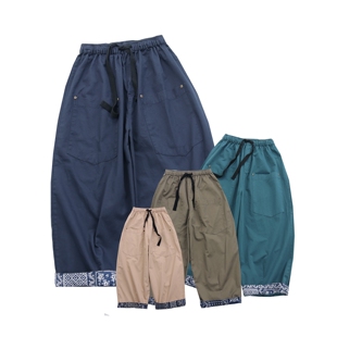 风哈伦裤 女宽松松紧腰大口袋工装 腿慵懒风日系复古休闲裤 全棉大裤