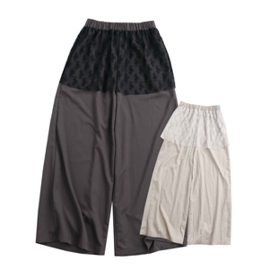 女宽松百搭阔腿直筒裤 蕾丝拼接屁帘休闲裤 新款 日单2025夏季