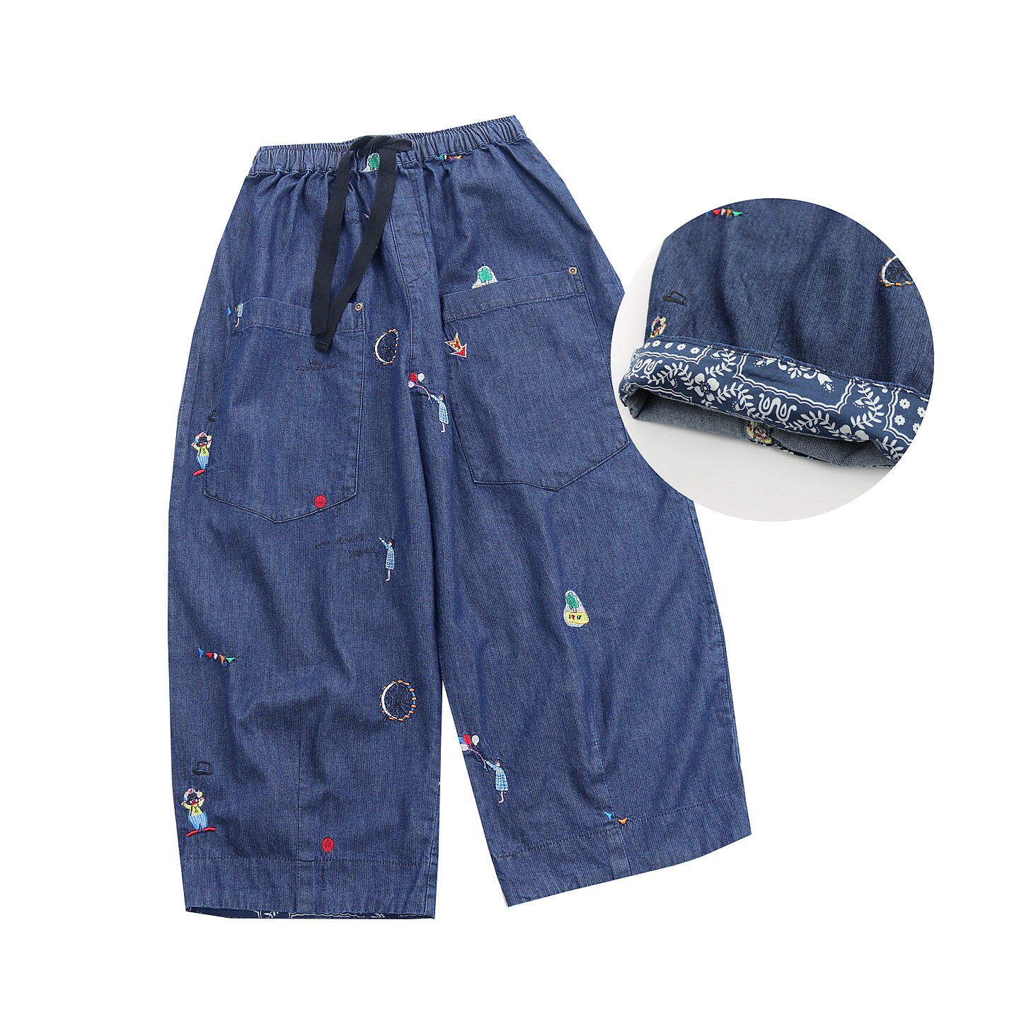 小众设计可爱小丑气球刺绣牛仔裤女宽松大码休闲裤韩系慵懒风裤子