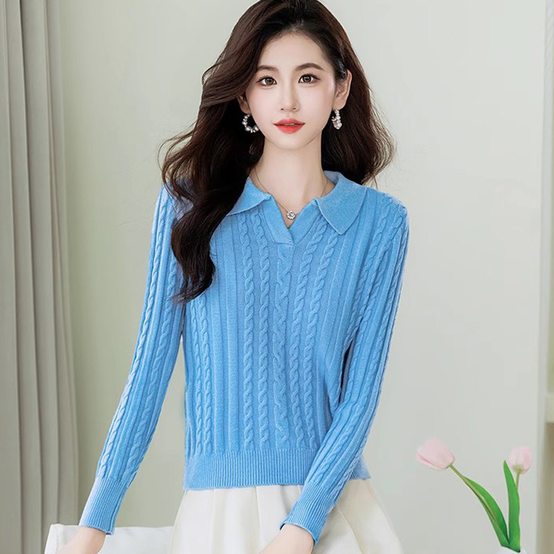复古麻花翻领针织打底衫女套头2026年秋冬保暖小个子加厚短款毛衣