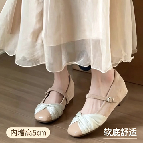 小个子内增高5cm玛丽珍鞋女2026年夏季新N款法式甜美浅口软底单鞋