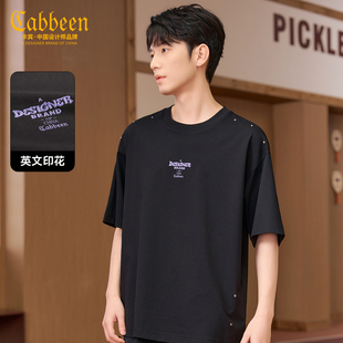 发泡印花上衣潮流铆钉宽松半袖 卡宾男装 新款 T恤夏季 凉感短袖
