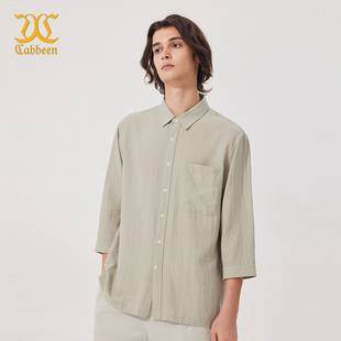 轻薄亚麻 夏季 卡宾休闲七分袖 男士 宽松潮牌衬衣 衬衫