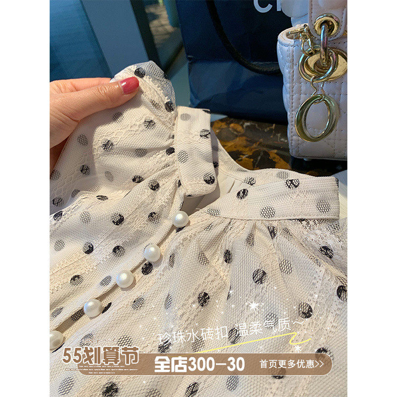 夏米诗波点蕾丝衫女春夏薄雪纺衬衫气质减龄防晒上衣洋气漂亮小衫