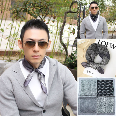 2025新款秋冬男士丝巾大方巾黑色围巾护颈防领围脖夏季薄款领巾