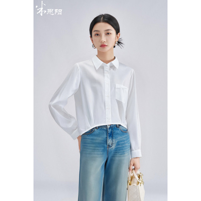 米思阳2025秋季新款极简风翻领百搭衬衫肌理感宽松显瘦小衫女4304