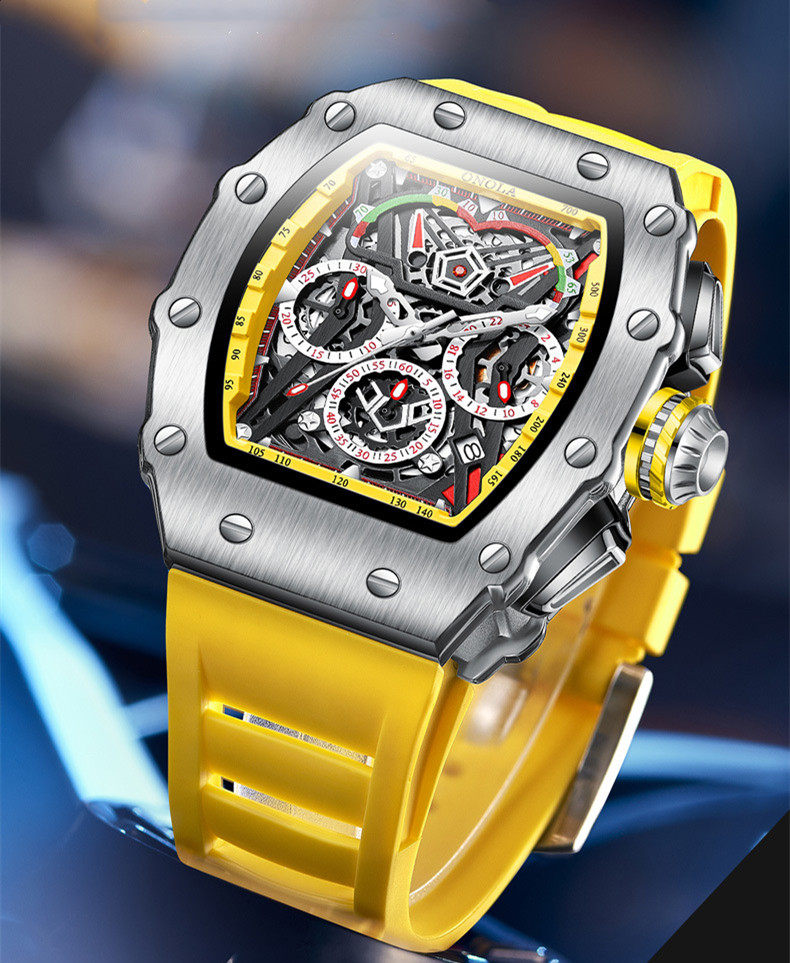 米勒时尚全自动机械表多功能镂空男表运动硅胶带防水休闲男士手表