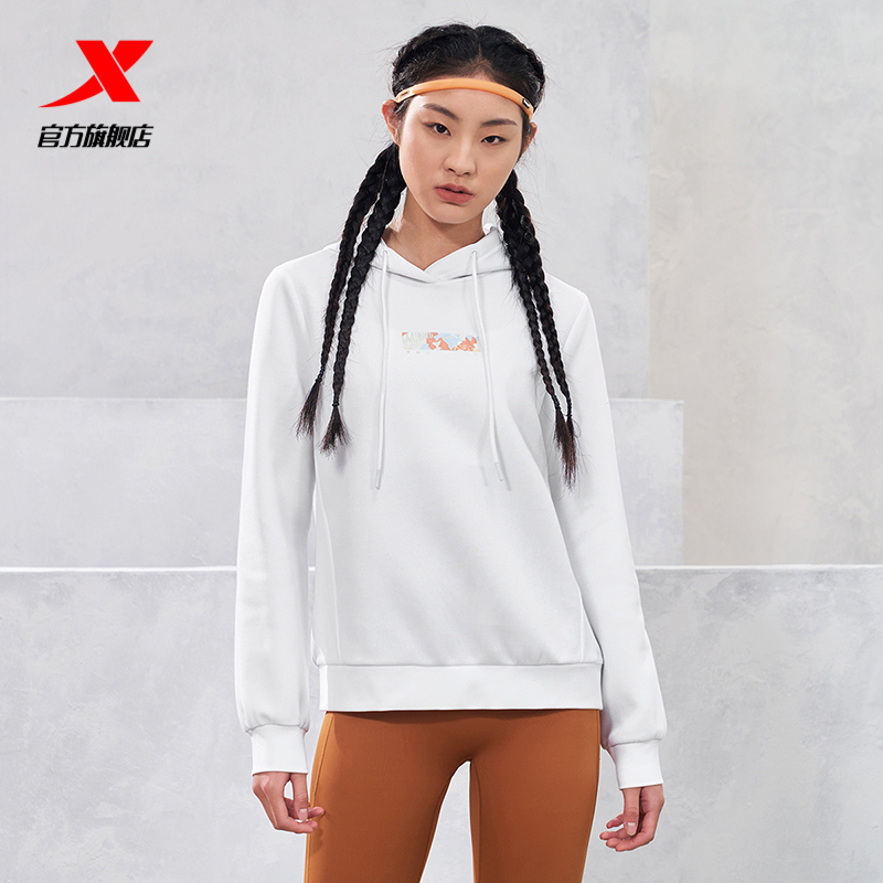 特步连帽卫衣女2025秋季新款宽松健身训练女运动上衣976128930047