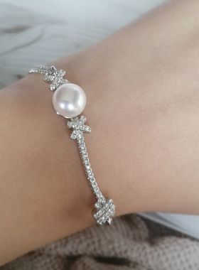 可调节手链微镶锆石天然淡水珍珠