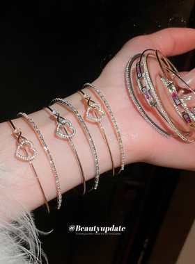 欧美跨境简约锆石几何双层爱心手