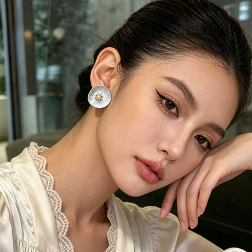 中古风高级感紫妃淡水真珍珠耳环