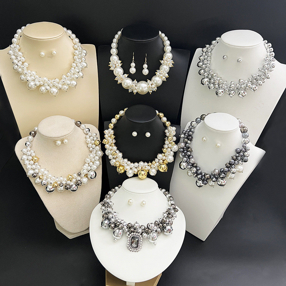 欧美复古仿珍珠短款颈链夸张气质choker项链精美宴会配饰套链