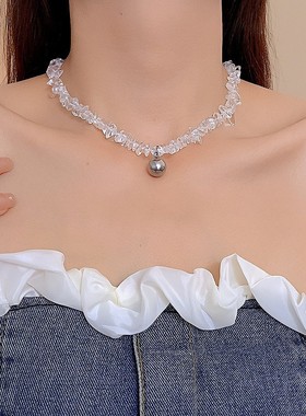 明星同款小众设计白水晶水滴落珠