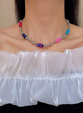 欧美串珠项链波西米亚多巴胺彩色