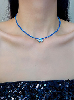 夏日多巴胺蓝色小米珠项链女小众