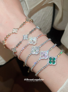 韩系ins风锆石贝母花朵手链轻奢