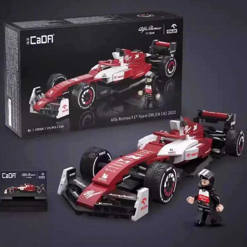 双鹰cada阿尔法罗密欧F1周冠宇同款赛车积木拼装跑车男孩玩具礼物