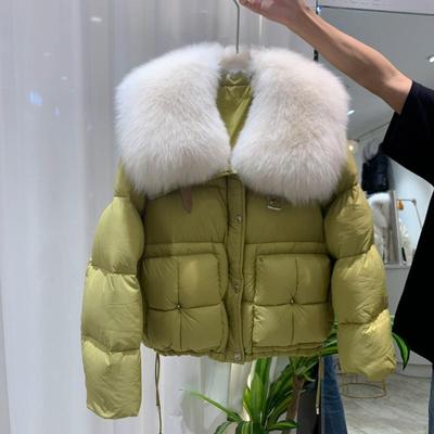 实拍高级感超大真狐狸毛领羽绒服