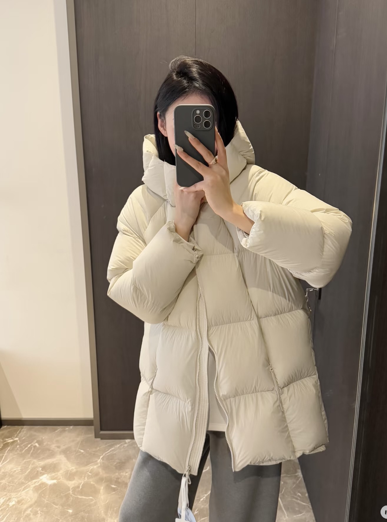 实拍张贝贝同款白鸭绒90%泡芙羽绒服高品质中长款