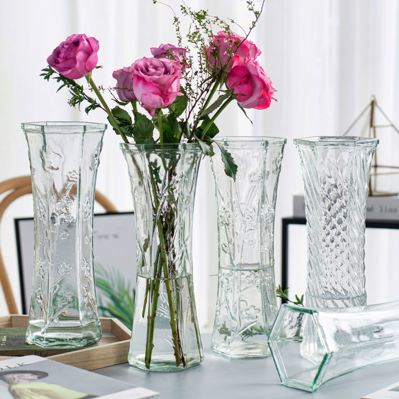 简约大号玻璃花瓶透明家用水养富贵竹百合干花插花瓶客厅装饰摆件