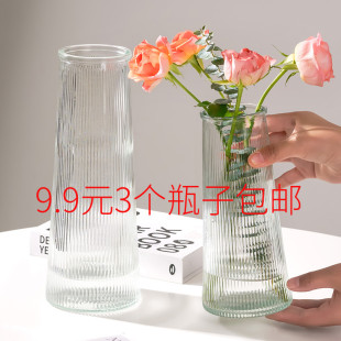 北欧风创意玻璃花瓶网红透明水培鲜花富贵竹插花瓶客厅装 饰摆件