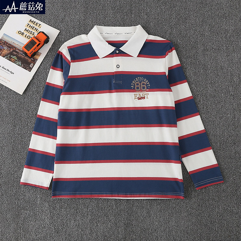 胖童翻领POLO衫条纹大童春秋薄款宽松加肥加大青少年男孩长袖T恤,童装/婴儿装/亲子装,儿童POLO衫,淘宝优惠券,粉丝福利购,淘宝优惠卷