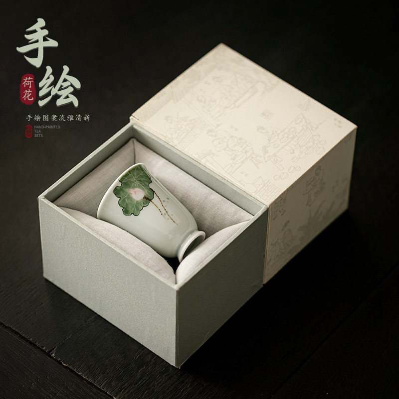 新款中式影青手绘主人杯闻香杯品茗杯高档手画荷花茶杯带礼盒,餐饮具,茶杯,淘宝优惠券,粉丝福利购,淘宝优惠卷