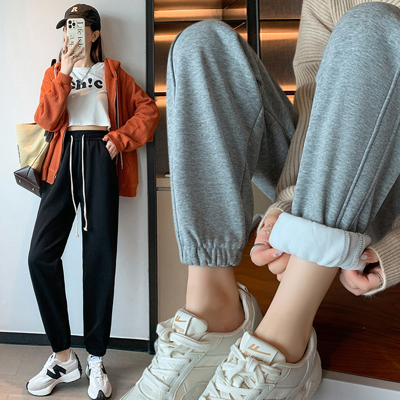 束练收腿卫裤秋款2024新款女直筒加绒休闲运动裤女新款潮女九分冬