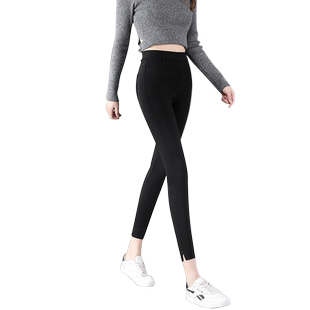 女土加绒裤子小个子8分打底裤女紧身小脚外穿150cm黑色魔术裤9分