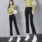 八分开叉小黑裤 女薄款 女直筒9分 女小个子梨形身材烟筒裤 8分烟管裤