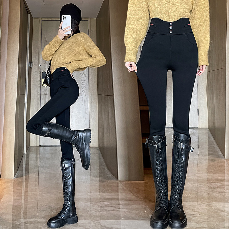 牛仔打底裤女高腰弹力小黑裤女春秋款紧身魔术小脚裤配靴子铅笔
