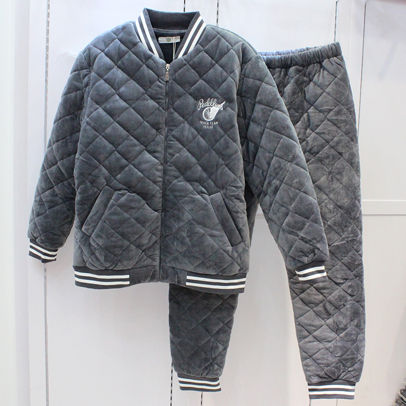 珊瑚绒加厚加棉棒球服套装